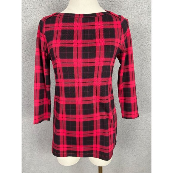 Style & Co Women's XS Red & Black Plaid 3/4 Sleeve Top 100% Pima Cotton NWOT's. - Picture 1 of 8